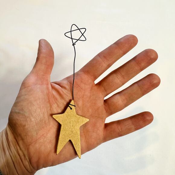 Primitive Farmhouse Christmas Yellow Wooden Star Ornament - Picture 4 of 4